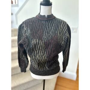 Bogner Wool & Mohair Blend Brown Metallic Zebra Print Sweater